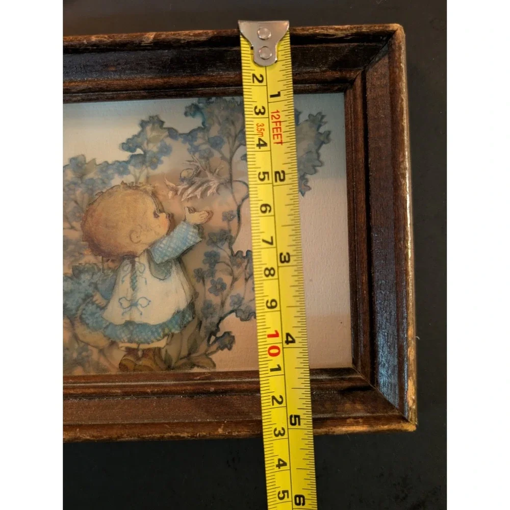 Vintage 70s Cottagecore Forget Me Not Child 3D Art Shabby Chic Thick Wood Frame